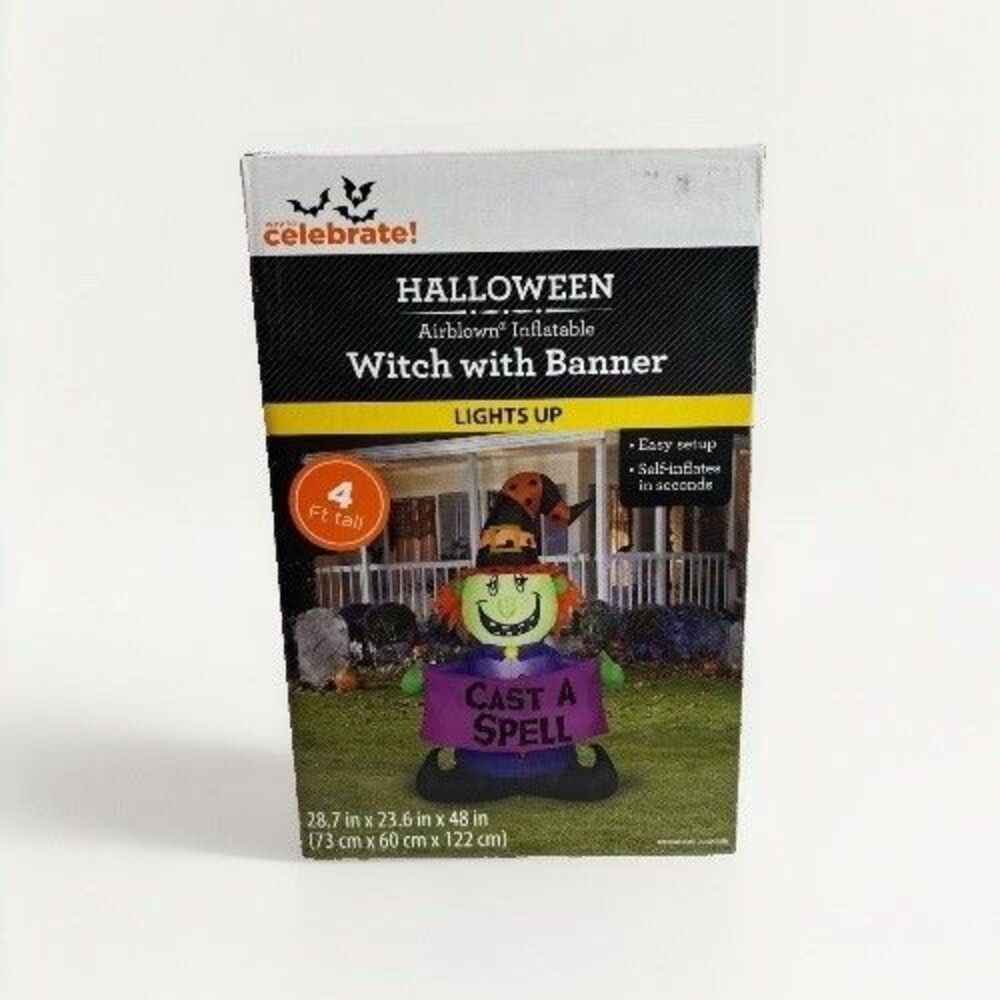 Inflatable Witch w/Banner Airblown Light-Up Halloween Decoration  4ft Tall Yard